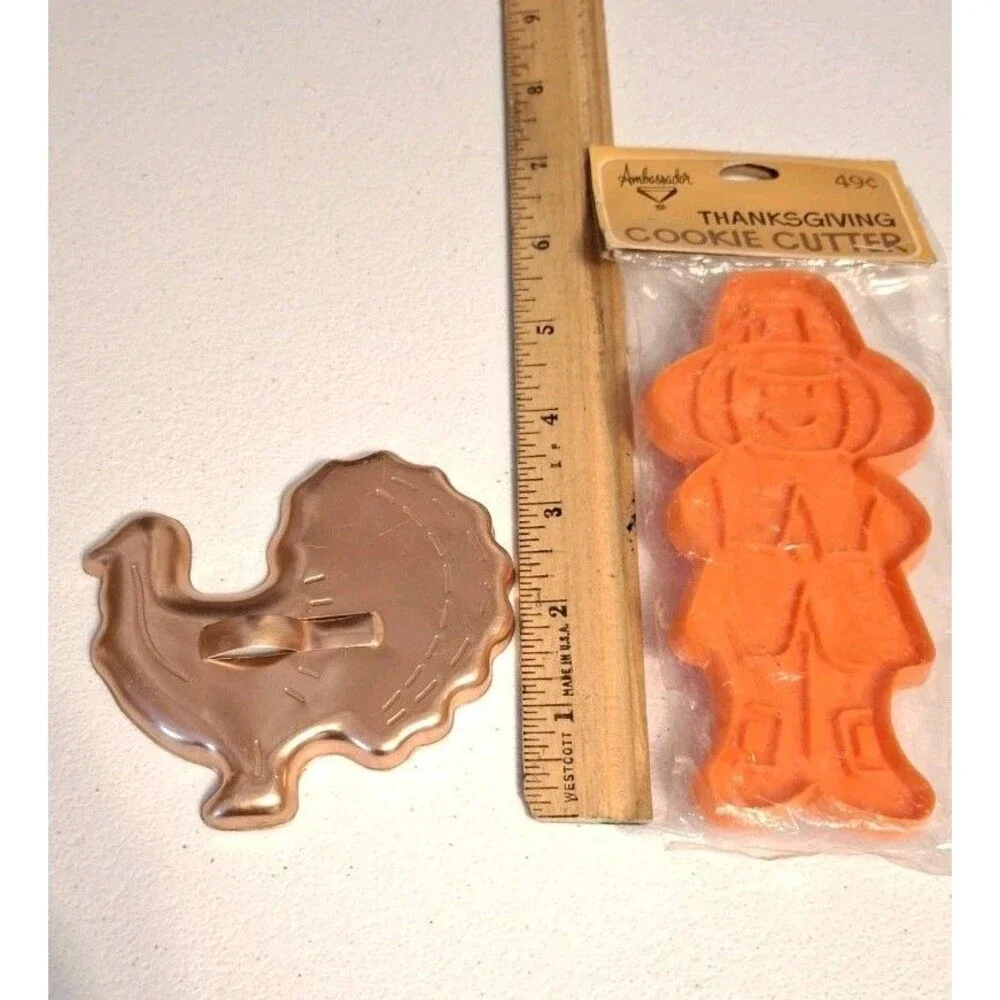 Vintage Thanksgiving Cookie Cutter Lot Mirro Copper Turkey Ambassador Pilgrim